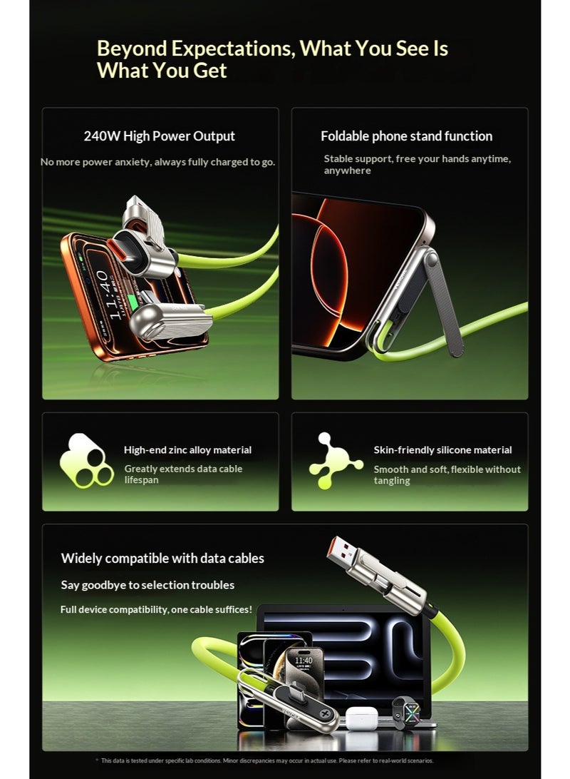 WEKOME Dynamic Series 240W Fast Charging Stand & Data Cable | Zinc Alloy Foldable Phone Stand, USB-A to USB-C, Thickened Cable, All-Scenario Fast Charging (Green) - Image 2